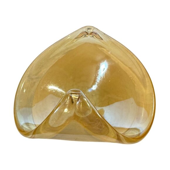 Folded Leaf Hand Blown Amber Honey Art Glass Trinket Bowl or Candy Dish - Picture 3 of 6